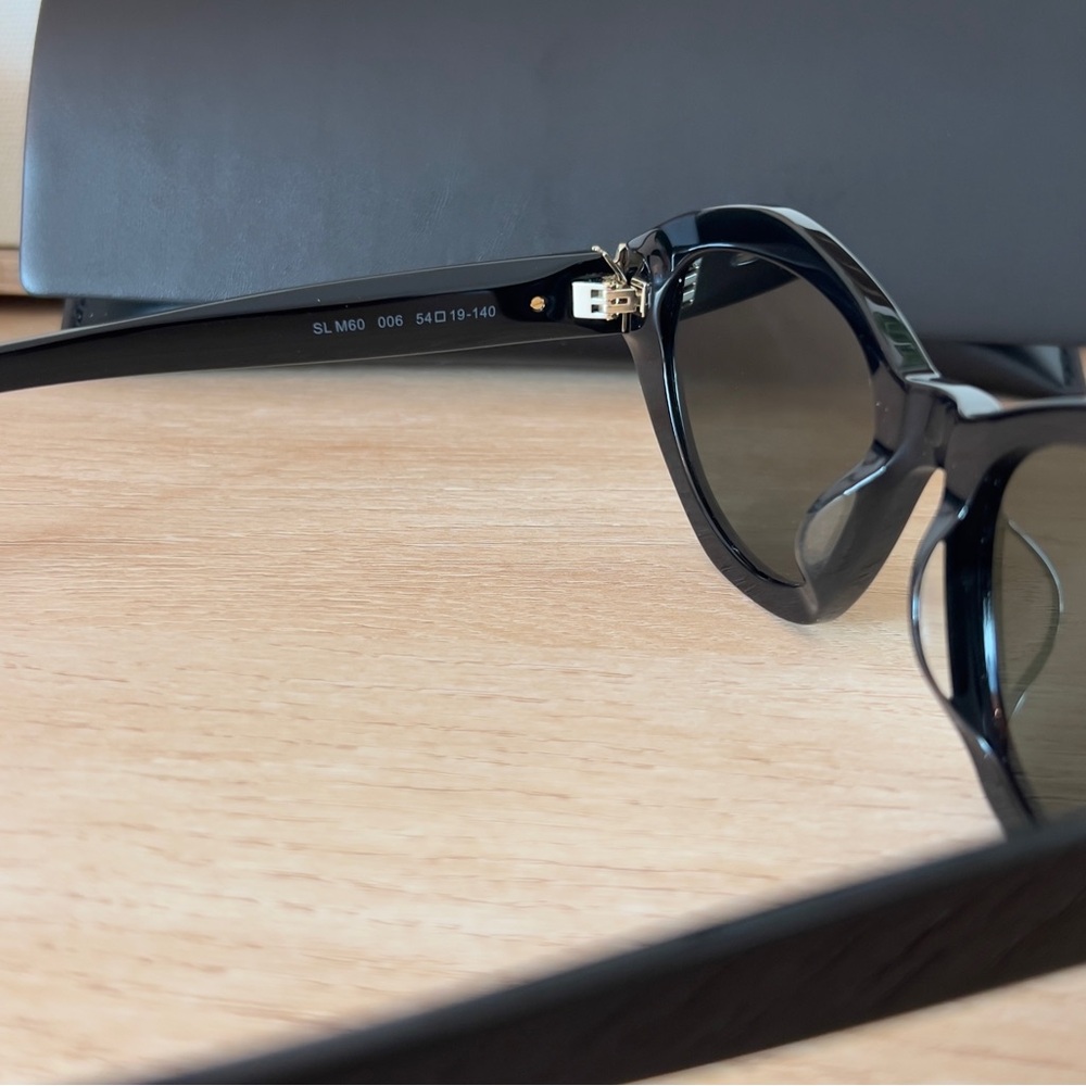 Saint Laurent SL M60 Black Cat Eye Sunglasses with Gold YSL Logo - Picture 6 of 10